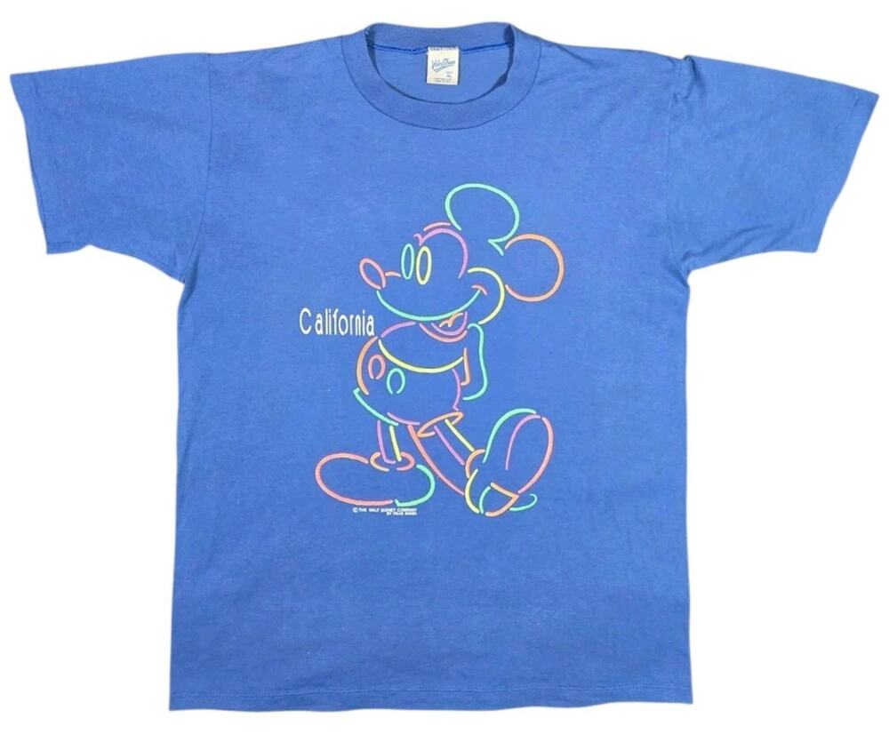 80s 90s Mickey California T-Shirt Disney Velva Sheen XL USA Single Stitch Blue